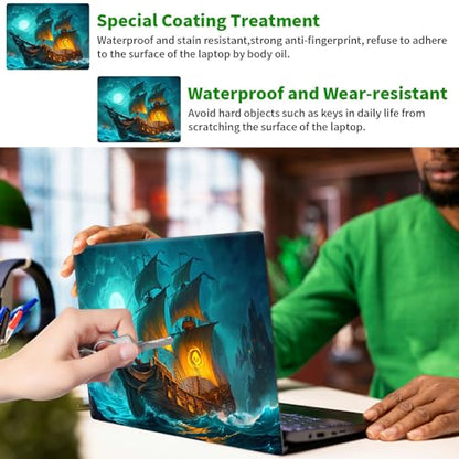 Laptop Skin Sticker Decal, Universal Protective Cover Fit 12 13 14 15.6 Inch Notebook, Reusable Water-Resistant Vinyl Decal w/ 2 Wrist Pads for Business Travel Office, Blue Sail - color: Blue Sail