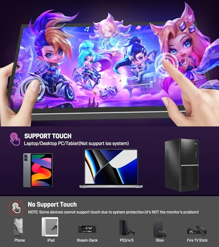 10.1 inch Portable Touchscreen Monitor, Screen Extender 1920x1200 IPS Travel Small Monitor with Cover, USB-C HDMI Computer Touch Screen Display for Laptop Windows PC, PS5/4 Xbox No Touch - size: 10 inch