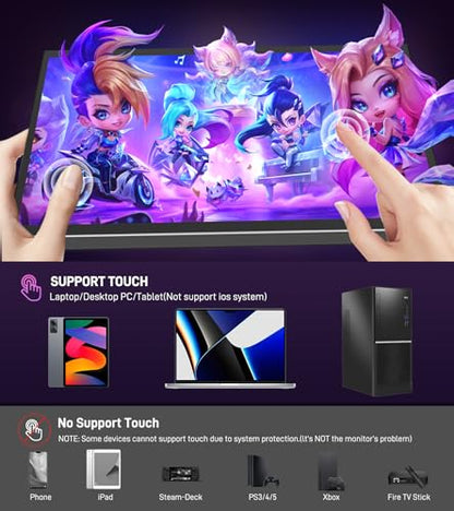 10.1 inch Portable Touchscreen Monitor, Screen Extender 1920x1200 IPS Travel Small Monitor with Cover, USB-C HDMI Computer Touch Screen Display for Laptop Windows PC, PS5/4 Xbox No Touch - size: 10 inch