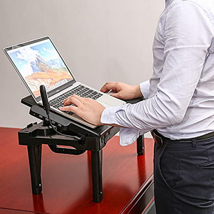 Foldable Laptop Table with Cooling Fan, LED Light, 4 x USB Ports, Mouse Pad & Storage Groove for Laptop Use in Home Office - color: Black