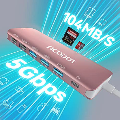USB C Hub, 9-in-1 Multi-Port USB Adapter, 4K@60Hz HDMI, 100W Max PD, 3 USB3.0(5Gbps) + 2 USB2.0 Data Ports, SD/TF Card Reader for MacBook, iPad Pro, Dell, HP, Lenovo, Windows Laptop, Rose Gold - color: Rose Gold