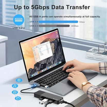 USB A/C to Ethernet Adapter, 3xUSB3.0 and 1000M RJ45 Network hub for Laptop | Plug & play 4-in-1 USB C Hub, Gigabit LAN for Mac/Chrome/XPS & USB-C phones/iPad, 3 USB-A ports for mouse/keyboard/USB fan. - size: 1FT -4 in 1 USB A/C to Ethernet Adapte