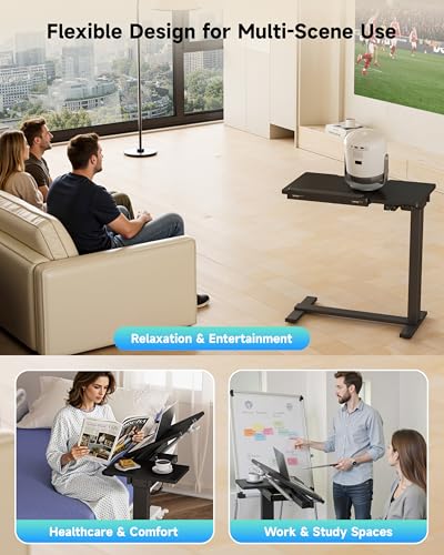 BIZUM Small Electric Standing Desk, Overbed Table Wireless Tilt Top with Hidden Wheels, 27.6×15.8 Inch Adjustable Rolling Laptop Desk, USB-C Rechargeable Battery, Black - color: Black