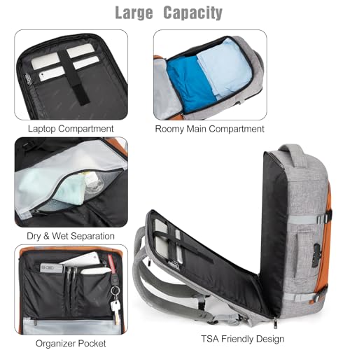 Tzowla 40L Expandable Travel Laptop Backpack for Men Women Carry on Flight Approved,Large Capacity Anti Theft Backpacks with Giant Tumbler Holder Pocket,Personal Item Bag Fit 17.3" Computer（Grey - color: Grey(backpack With 3 Packing Cubes)