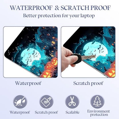 Universal Laptop Skin Sticker Decal,15.6 Inch Laptop Vinyl Cover for 13" 14" 15.6" Laptop,Scratch-Resistant Waterproof Protector Wrap,Reusable with Wrist Pads,Mansion Pumpkins - color: Mansion Pumpkins
