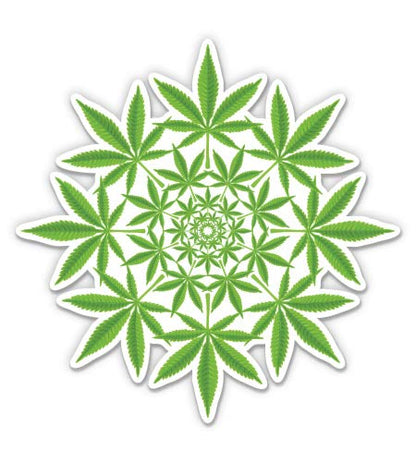 Mandala Marijuana Weed Leaves - 3" Vinyl Sticker - for Car Laptop I-Pad Phone Helmet Hard Hat - Waterproof Decal - size: 3"