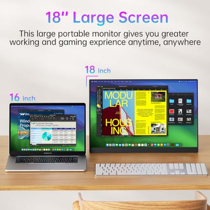 cocopar Portable Monitor IPS Travel Monitor with USB-C HDMI Portable Screen for Laptop MacBook Surface PC PS4/5 External Display with Kickstand, VESA Mountable, 18.0 Inch - size: 18.0 Inch