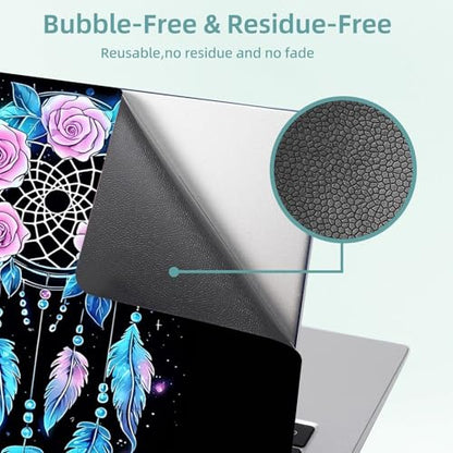 Universal Laptop Skin Decal, 3-Piece Vinyl Protector for 12 13 14 15.6" Notebook, Waterproof Anti-Scratch, Easy Trim & Bubble-Free Finish, Dreamcatcher with Pink Roses - color: Dreamcatcher with Pink Roses