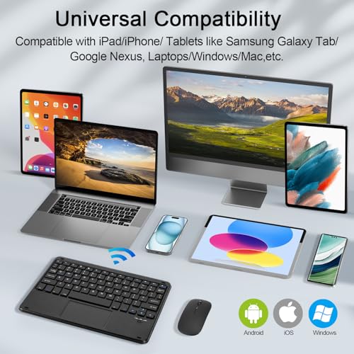 Wireless Keyboard and Mouse Combo, Rechargeable Bluetooth Keyboard with Trackpad, Wireless Mouse with 2.4 GHz USB Receiver, Compatible with iPad, Smartphone, Computer, Windows, iOS, Android - color: Black+Trackpad