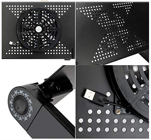 Adjustable Laptop Desk, Folding Lap Desk for Bed, Portable Laptop Table with Large Cooling Fan & Mouse Pad