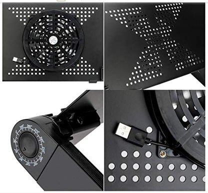 Adjustable Laptop Desk, Folding Lap Desk for Bed, Portable Laptop Table with Large Cooling Fan & Mouse Pad