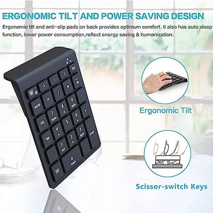 Lekvey Bluetooth Number Pad for Laptop, Wireless Numeric keypad, 28 Keys Numpad Number Keypad Bluetooth 10 Keys Number Pad for Laptop, MacBook Air/Pro, iMac, Surface Pro, etc - color: Classic Black