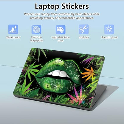 Universal Laptop Skin Sticker with 2 Wrist Pad Skins, Waterproof Scratch Resistant Vinyl Laptop Cover Decal, Cut to Fit for 11–15.6 Inch MacBook HP Dell Lenovo, Green Lip Weeds - color: Green Lip Weeds