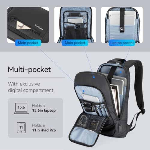 Boardingblue Business Smart Backpack Waterproof fit 15.6 Inch Laptop Backpack with USB Charging Port,Travel Durable Backpack (Black) - color: Black
