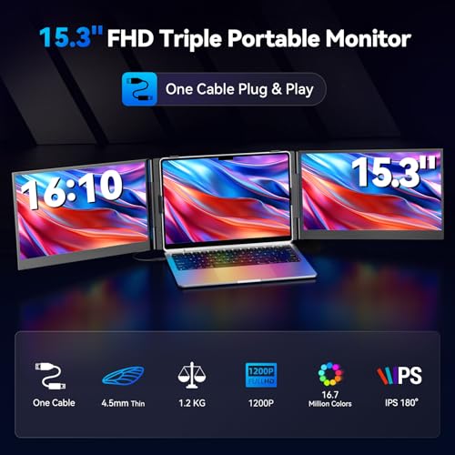 15.3" Laptop Screen Extender Portable, One Cable Connection Double Laptop Monitor FHD 1080P IPS, Ultra Thin Dual Monitor for 13-17" Laptops, Plug&Play Compatiable with Win/Mac/Chrome/Android/Switch - size: 15.3" Screen Extenders