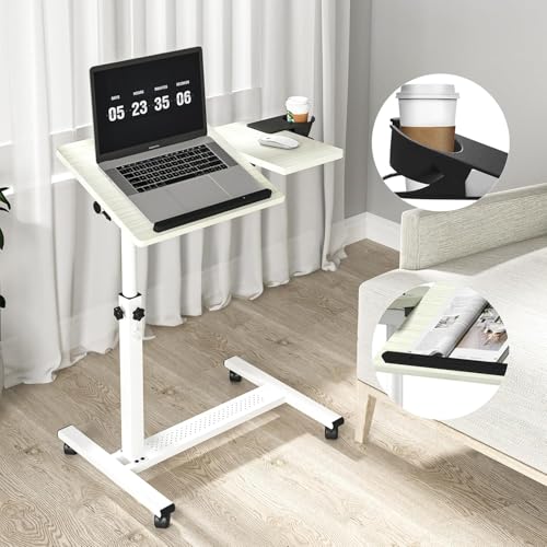 Panta Rolling Laptop Stand, Adjustable, Maple | Dual tilting desktops, cup holder, mobile overbed table, for couch/office/home/hospital - color: Maple