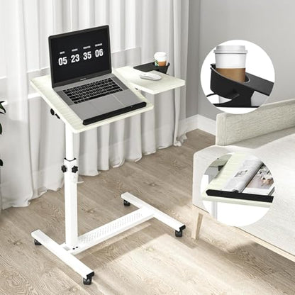 Panta Rolling Laptop Stand, Adjustable, Maple | Dual tilting desktops, cup holder, mobile overbed table, for couch/office/home/hospital - color: Maple