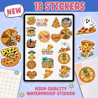18pcs Pizza Stickers Pack, Cute Cartoon Graffiti Vinyl Waterproof Decals for Water Bottle,Laptop,Phone,Skateboard,Scrapbooking,Bumper for Party Supply - color: Pizza