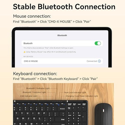 Gurjot Foldable Keyboard and Mouse, Folding Bluetooth Keyboard Combo | 2.4G + BT5.1 X2, Full-Sized Portable Rechargeable Keyboard & Keyboard Mouse Set for Windows Android Mac iOS Business Travel