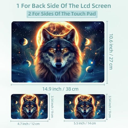 Universal Laptop Skin Decal, 3-Piece Vinyl Protector for 12 13 14 15.6" Notebook, Waterproof Anti-Scratch, Easy Trim & Bubble-Free Finish, Majestic Wolf Under the Moonlight - color: Majestic Wolf Under the Moonlight