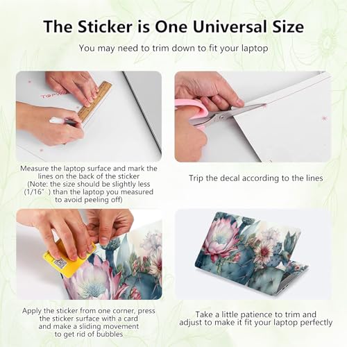 Laptop Skin Sticker Decal, Universal Reusable Vinyl Laptop Cover for 12" 13" 13.3" 14" 15" 15.4" 15.6" Notebook PC, Reusable Waterproof Scratch-Resistant with 2 Wrist Pads,Art Cactus Flower - color: Art Cactus Flower