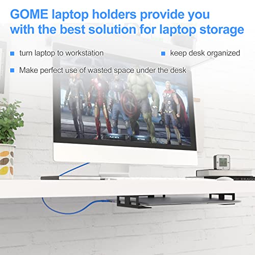 GOME Under Desk Laptop Mount Metal Bracket with Felt Board, Under Desk Laptop Tray Holder Shelf with Screws to Enhanced Stability