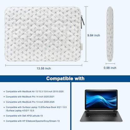 MOSISO Laptop Case 16 inch, 15-15.6 inch Puffy Laptop Sleeve Bag, Blue | Compatible with MacBook Pro 16 M5 M4 M3 M2 M1, HP Acer Dell Lenovo ASUS,Charming Floral Square Quilted Carrying Bag&SmallCase - color: Blue, size: 16 inch