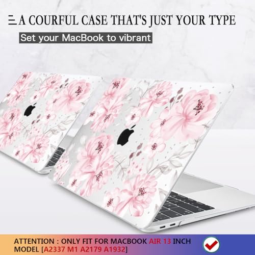 CISSOOK Compatible with MacBook Air 13 inch Case M1 Chip 2021 2020-2018 | A2337 A2179 A1932 Model with Touch ID, Plastic Hard Shell Case & Keyboard Cover & Screen Protector, Cute Pink Flower - color: Cute Pink Flower