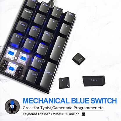 MOTOSPEED K23 Mechanical Numeric Keypad Blue Switch Wired 21 Keys Mini Numpad Portable Keypad Backlight Gaming Keypad Extended Layout for Cashier - color: blue