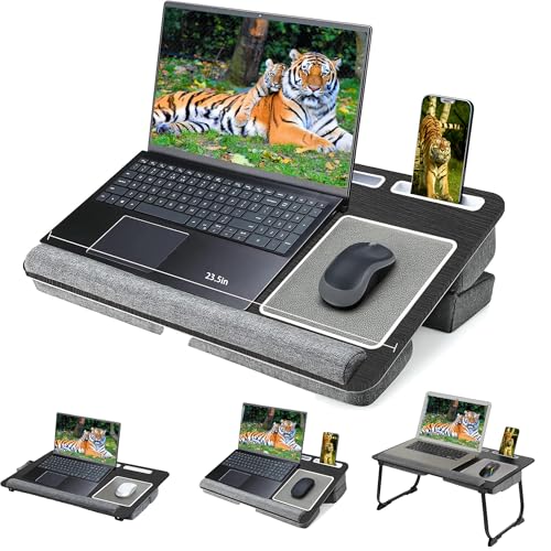 Laptop Lap Desk, Lap & Bed Desk with Adjustable Cushion, Fit up to 17" Laptop Stand for Couch/Sofa/Floor, Computer Tray Table for Adults, with Foldable Legs,Wrist Rest, Tablet & Phone Holder
