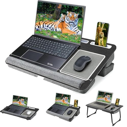 Laptop Lap Desk, Lap & Bed Desk with Adjustable Cushion, Fit up to 17" Laptop Stand for Couch/Sofa/Floor, Computer Tray Table for Adults, with Foldable Legs,Wrist Rest, Tablet & Phone Holder
