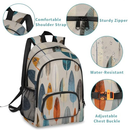 Ethnic Feathers Large Backpack for Women and Men Waterproof Travel Laptop Backpack Lightweight Business Work Daypack Fits 17 Inch Computer - color: Multicolor 5