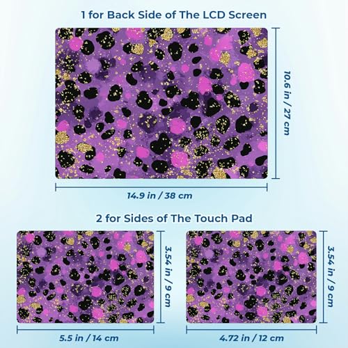 Reusable Universal Laptop Skin Sticker, Cut to Fit for 11.6–15.6 Inch Laptops, Waterproof Protective Film, No-Residue - Purple Glitter Leopard - color: Purple Glitter Leopard