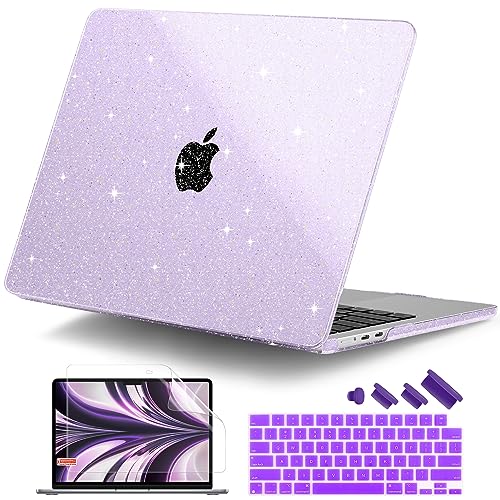 DONGKE Compatible with MacBook Air 13 inch Case M5 M4 M3 M2 2026 2025 2024-2022 A3449 A3240 A3113 A2681, Glitter Bling Plastic Hard Shell & Keyboard Cover for MacBook Air 13.6 inch, Star Purple - color: Sparkly Purple