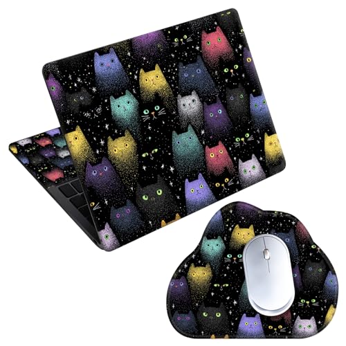 Laptop Skin Sticker Decal 15-15.6 Inch with Cute Mouse Pad, Universal Reusable Vinyl Sticker for 12.1 13 13.3 14 15.4 Inch Netbook and Notebook PC, Colorful Space Cats - color: Colorful Space Cats