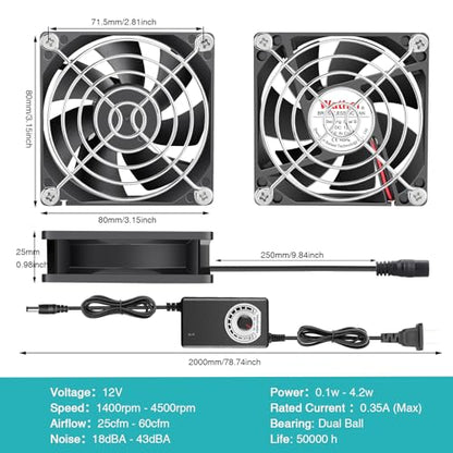 Wathai 80mm Small Computer Cooling Fan with AC Plug 110V 120V 220V 240V | 80 mm Small Electric Plug in Case Fan, Corded Mini Square Ventilator Blower for Outdoor Greenhouse Terrarium. - size: 80mm