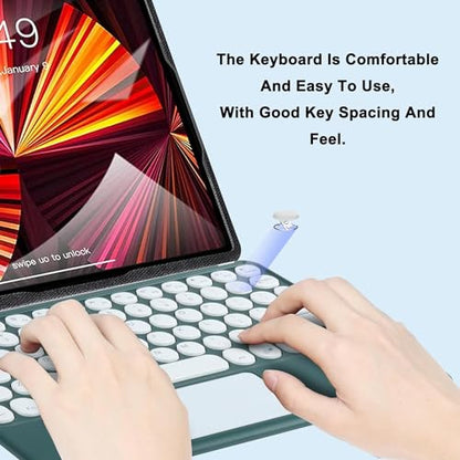 Wireless Keyboard with Touchpad, Ultra-Thin Rechargeable Bluetooth Keyboard Mini with Trackpad, Round Keys for iPad pro/iPad/iOS/Mac OS/Windows/Android (Dark Green) - color: Dark Green