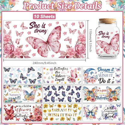 UV DTF Cup Wraps Transfer Stickers Butterflies Pattern, 10 Sheets Waterproof Custom Vinyl Transfer Sticker 16oz Coffee Glass Cup Tumbler Bottle Mug Decals for Men Women | Waterproof UV DTF Stickers, Custom Vinyl Decals for 16oz Coffee Cups Tumblers Bottle