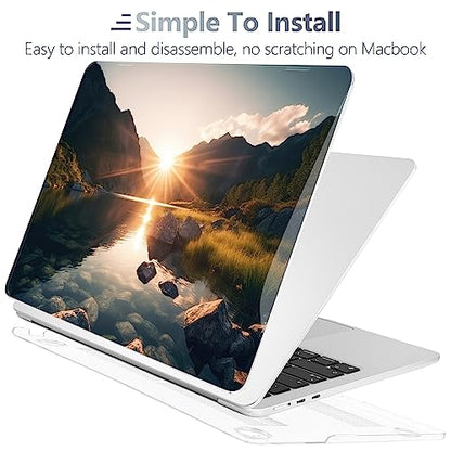 Batianda Case for MacBook Air 15" with M5 M4 M3 M2 Chip, Golden Valley | 4-in-1 set with golden lake mountain design, lightweight slim hard shell protection for travelers, hikers and nature lovers - color: Mountain sunrise