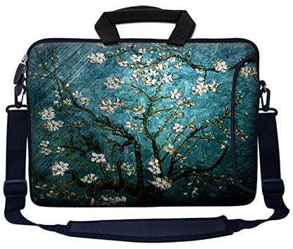 Meffort Inc 15.6 Inch Neoprene Laptop Bag – Water Resistant, Reinforced Zipper, Adjustable Shoulder Strap, Extra Side Pocket, Fits 15 to 15.6 Inch Laptops - Almond Blossoming - color: Vincent Van Gogh Almond Blossoming