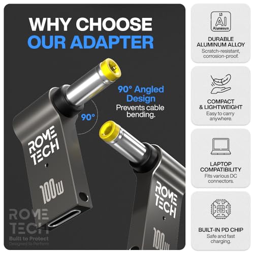 USB C to DC Adapter, Type C to DC with Built-in PD and E-Mark Smart Chip Universal, Input 19V ⎓ 4.74A, with 5.5×2.5 mm Plug, USB C to Laptop Charger (2-Pack)