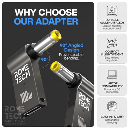 USB C to DC Adapter, Type C to DC with Built-in PD and E-Mark Smart Chip Universal, Input 19V ⎓ 4.74A, with 5.5×2.5 mm Plug, USB C to Laptop Charger (2-Pack)
