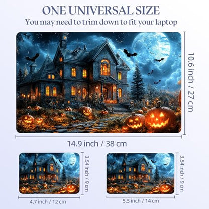 Universal Laptop Skin Sticker Decal,15.6 Inch Laptop Vinyl Cover for 13" 14" 15.6" Laptop,Scratch-Resistant Waterproof Protector Wrap,Reusable with Wrist Pads,Pumpkin Haunted Mansion - color: Pumpkin Haunted Mansion