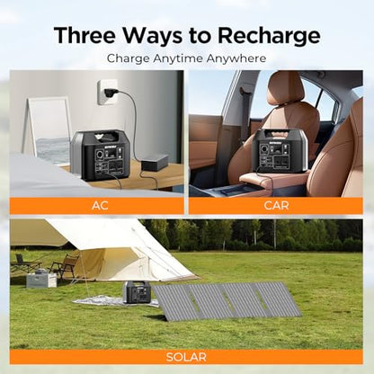 SinKeu 300W/256Wh Portable Power Station with 40W Solar Panel | (80000mAh) Solar Generator with Panels Included, LiFePO4 Battery with USB DC AC Outlets for Home, RV, Hurricane, Camping - color: Sliver
