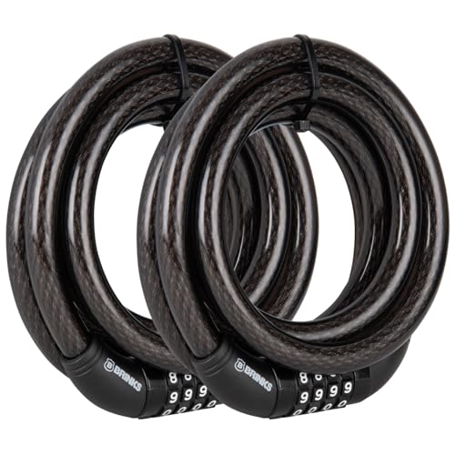 BRINKS 6 ft Outdoor Heavy Duty Bike Lock Cable 2 Pack, Thick, Anti Theft Self-Coiling Design, Resettable 4-Dial Combination, 5/8" Weather-Resistant Vinyl Coating for Bikes - style: 5/8 Heavy Duty 2PK