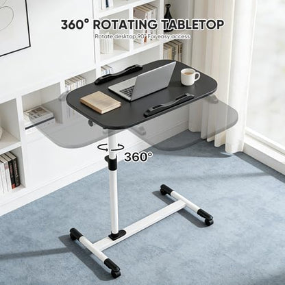 Magshion Tilt Overbed Bedside Table with Wheels, Rolling Laptop Desk w/Height Adjustment from 24" to 36", Sit to Stand Up, Mobile Standing Desk for Hospital Home Office, White Frame - color: White Fram, size: One-Piece Desktop