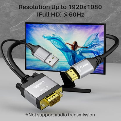 Conable VGA to HDMI Cable 6 FT with USB Power Supply, Real 1080P@60Hz Video Output, Unidirectional Cable, from VGA Computer/Laptop to HDMI Monitor/TV/Projector (Not Supporting Audio) - size: 6 FT