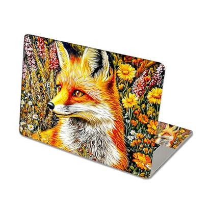 Aesthetic Laptop Skin Sticker, Fox in Flower Field Waterproof Vinyl Laptop Decal, Removable Bubble Free, Reusable Protective Cover for 13 14 15 15.6 Inch - color: Fox in Flower Field