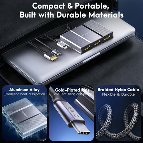 USB C to 3 HDMI Adapter with PD 100W,4K@60Hz HDMI Splitter Extended Display | HDMI Splitter Extended Display 1 in 3 Out for Multi-Monitors with Laptop,PC,USB-C Graphics Card - MACOS Not Support MST - color: Light blue