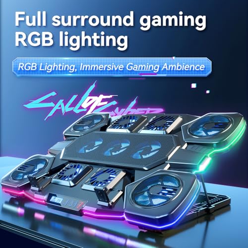 Gaming Laptop Cooling Pad - 11 High Speed Turbo Fans Ultra Quiet Laptop Cooler Stand with RGB Lights Digital Display Height Adjustable for 17 Inch Laptop